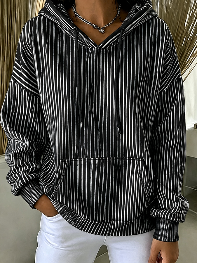 Women'S Casual Striped Hooded Printed Sportswear