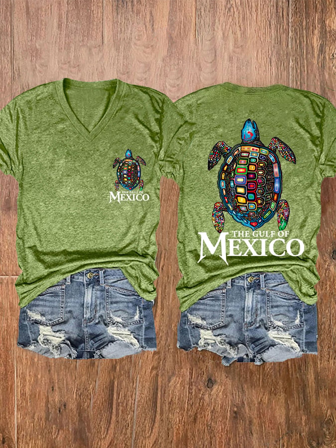 Women's The Gulf Of Mexico Sea Turtle V-Neck Tee