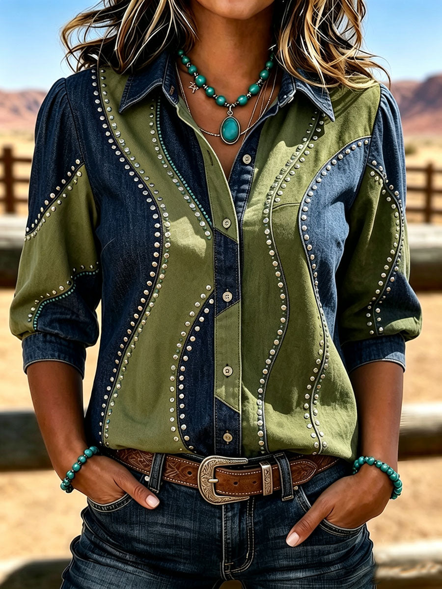 Ladies' Western Style Contrasting Retro Shirt