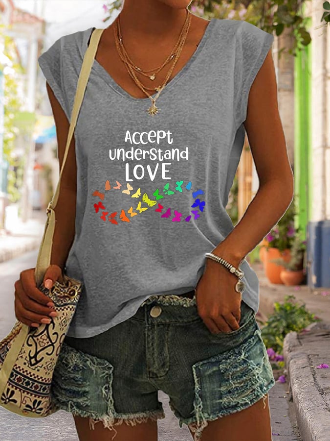 Autism Understands Love Heart Print Tank Top
