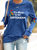 Retro Autism Awareness Ribbon It's Ok To Be Different Print Sweatshirt