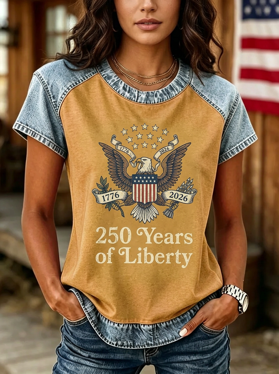 Women's Western Independence Day Eagle 250 Years Printed T-shirt