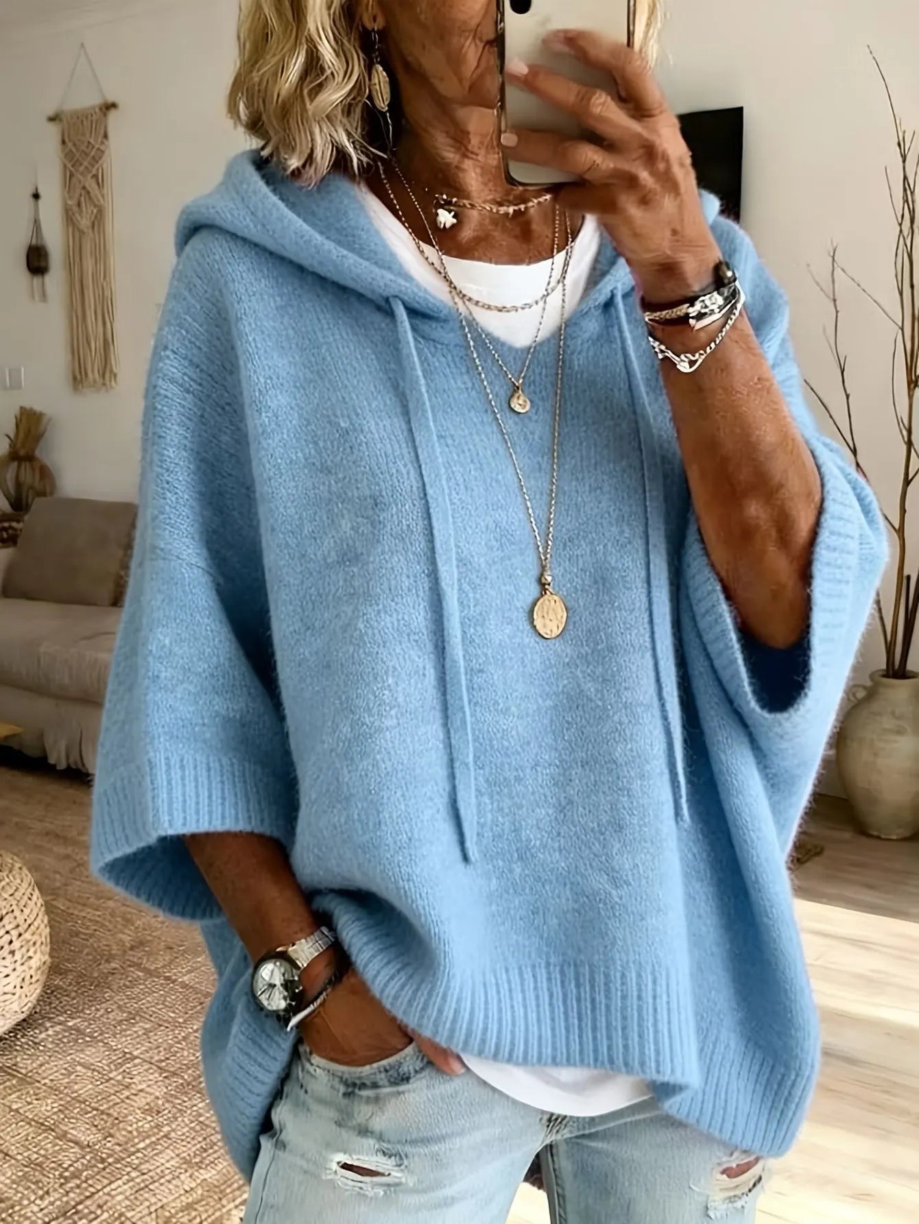 Women'S Knitted Sweater Oversized Hoodie