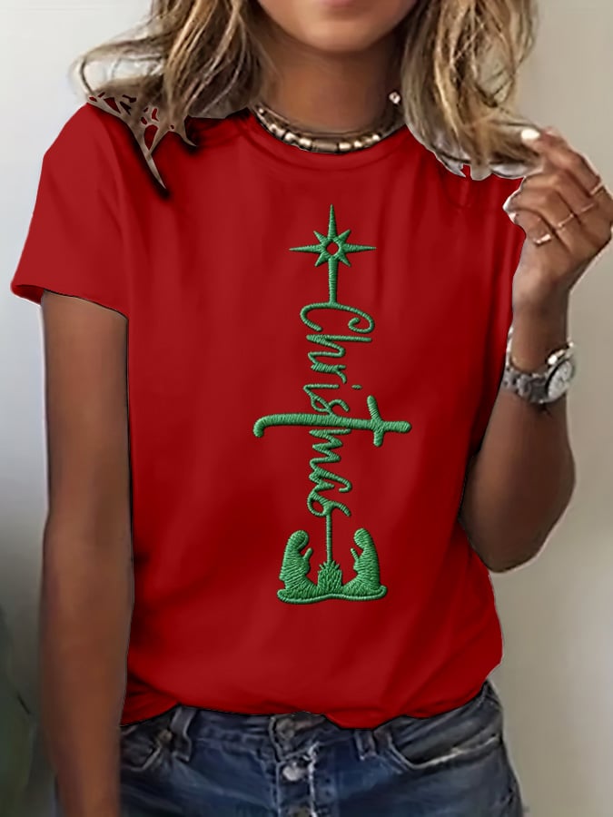 Women's Christmas Faith Print Casual T-shirt