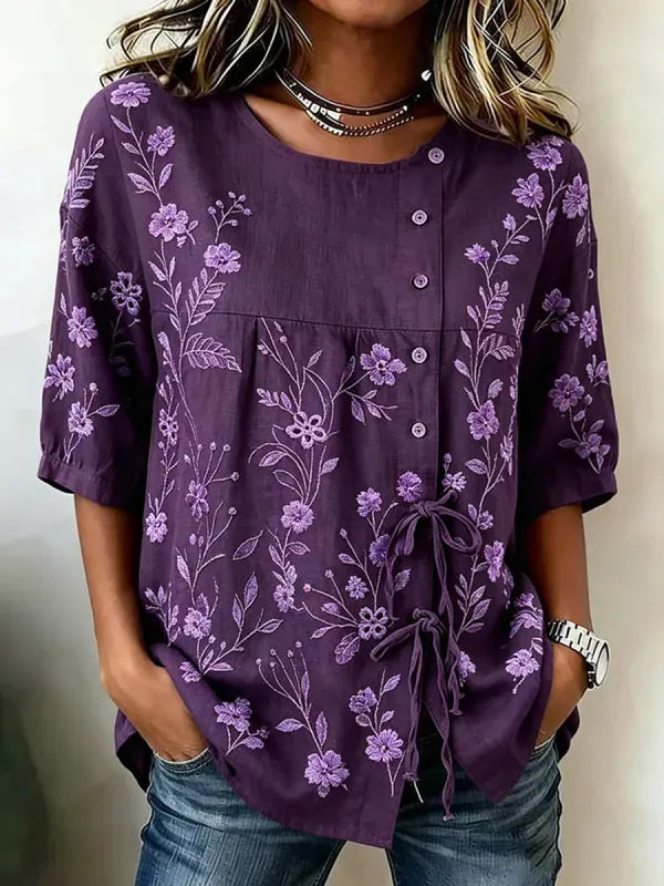 Women's Vintage Floral Print Short-sleeved Top