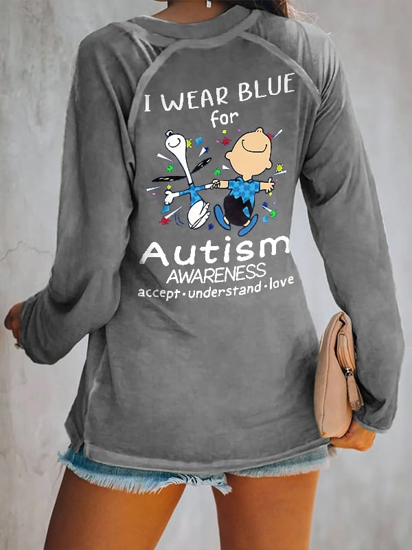 V-neck Retro Autism Awareness I Wear Blue For Autism Print T-Shirt