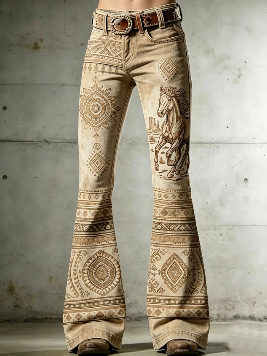Ladies' Western Fengma Ethnic Tribe Pattern Cowboy Pants