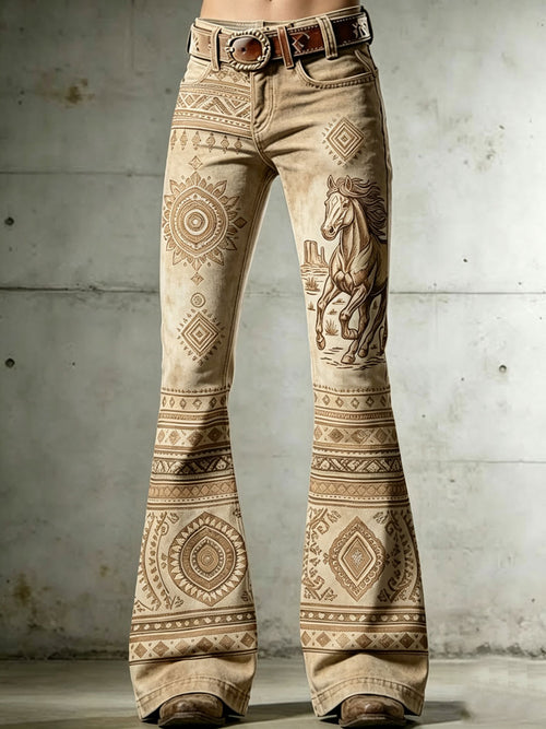 Ladies' Western Fengma Ethnic Tribe Pattern Cowboy Pants