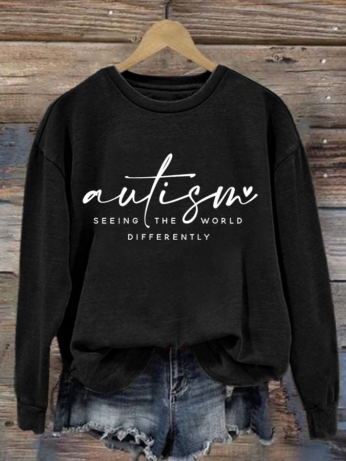 Women's Autism Awareness Printed Crew Neck Sweatshirt