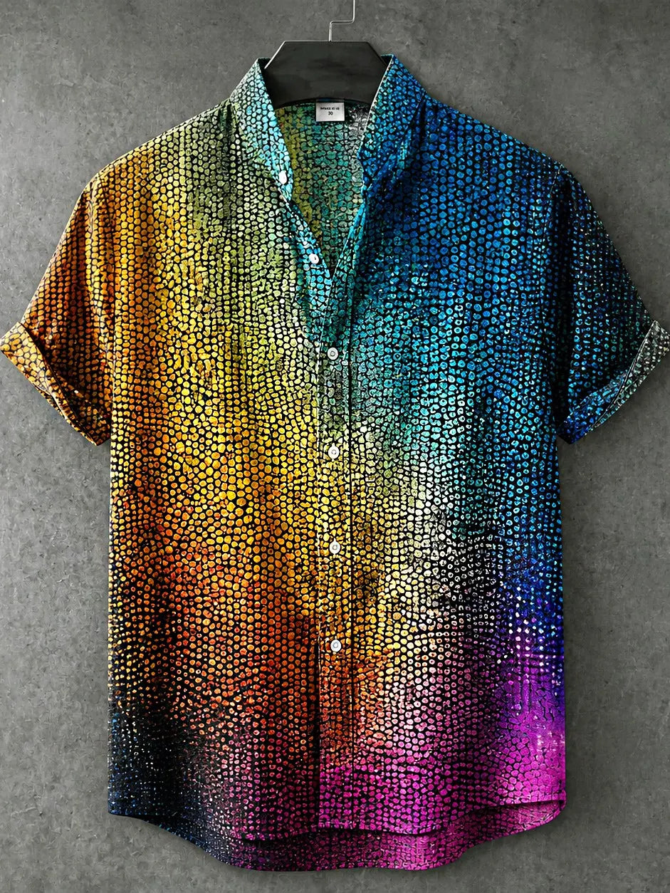 Men's Retro Hippie Style Printed Cotton Linen Short-sleeve Shirt