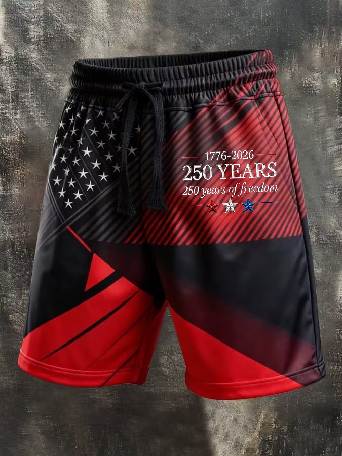 Men's Retro American 250th Independence Day Print Shorts