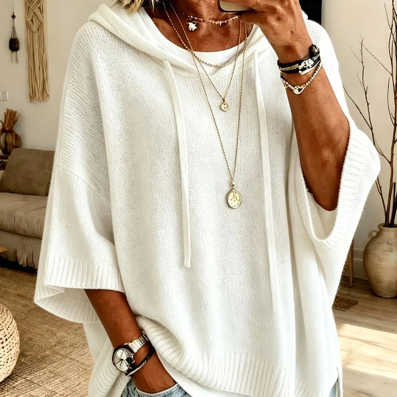 Women'S Knitted Sweater Oversized Hoodie