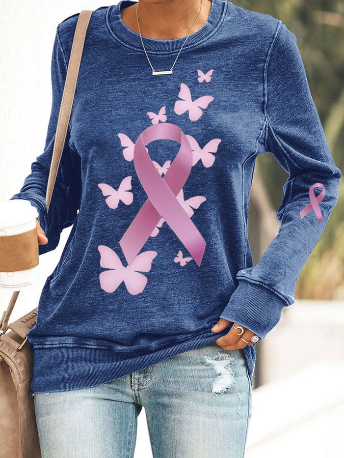 Women'S Breast Cancer Awareness Print Casual Sweatshirt