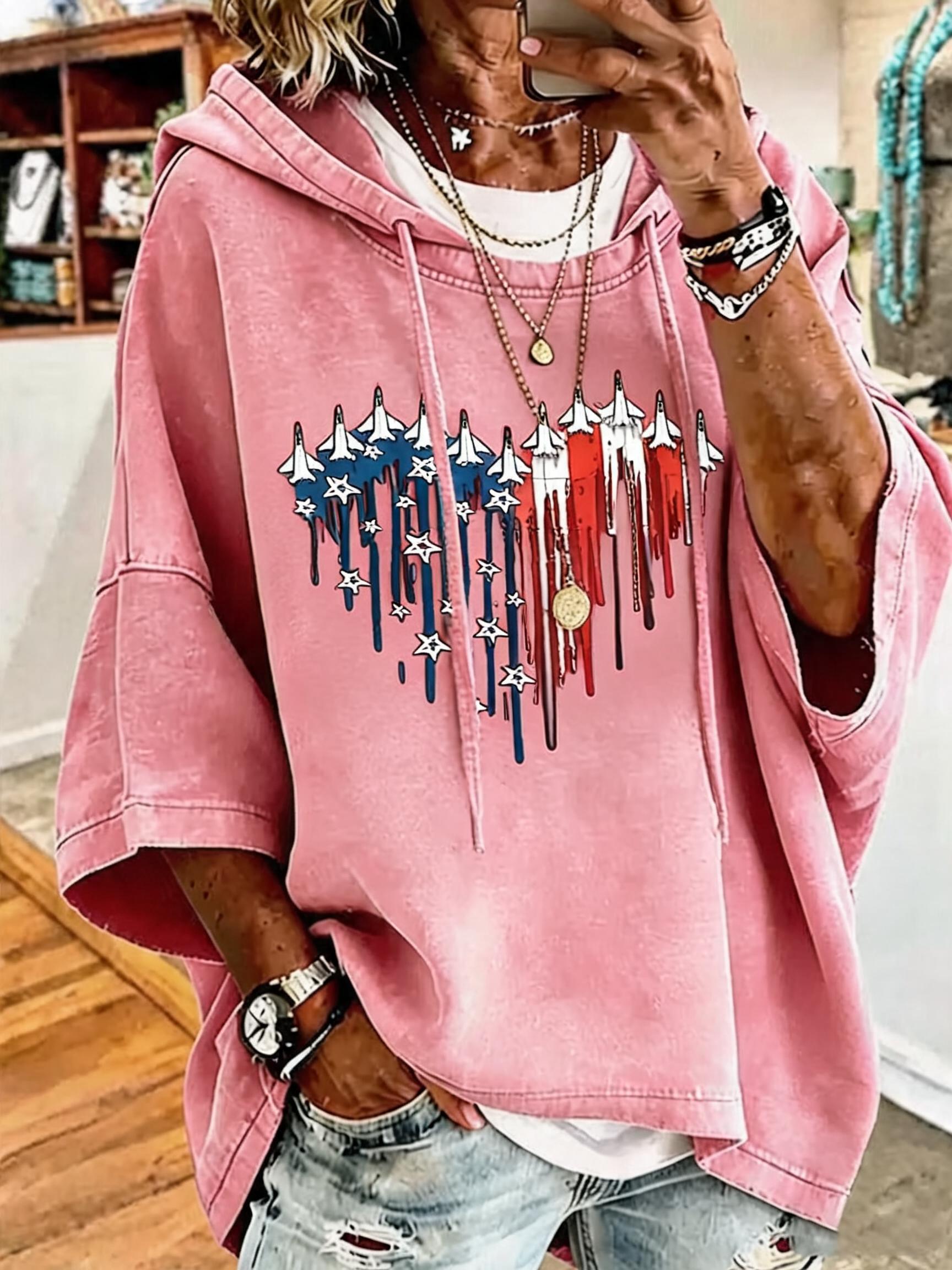 Patriotic Jet Pattern Oversized Hoodie