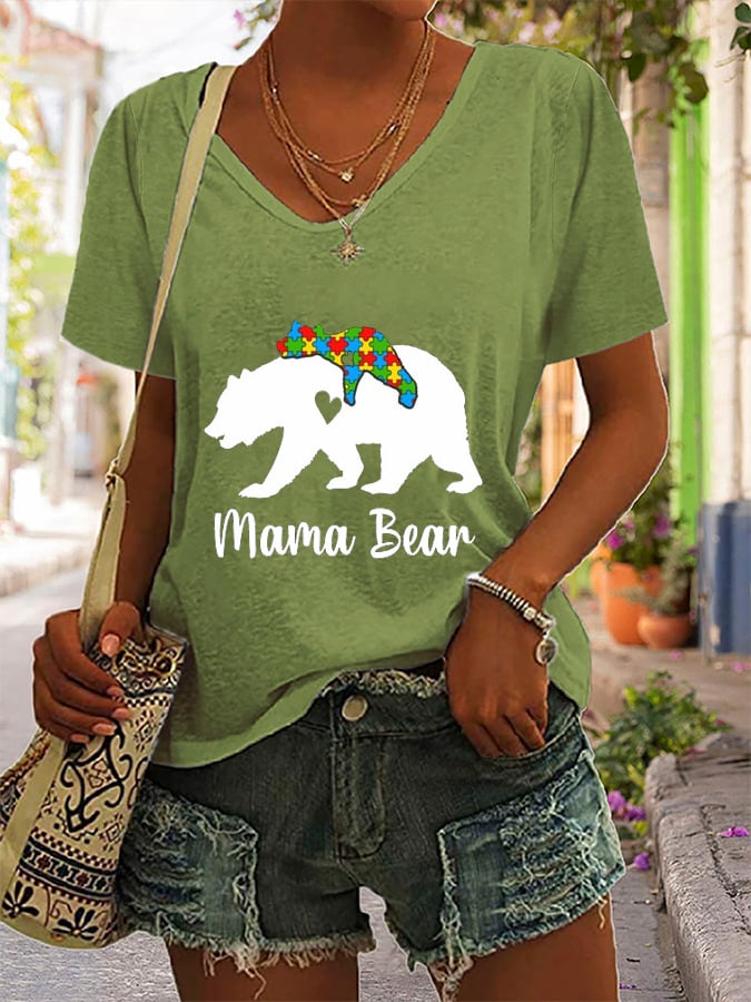 Women's Autism Awareness Printed Casual T-Shirt
