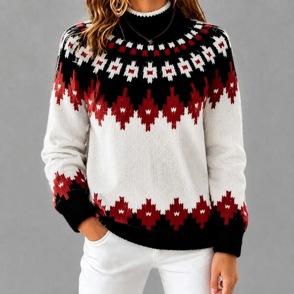 Women's Icelandic Geometric Pattern Turtleneck Sweater