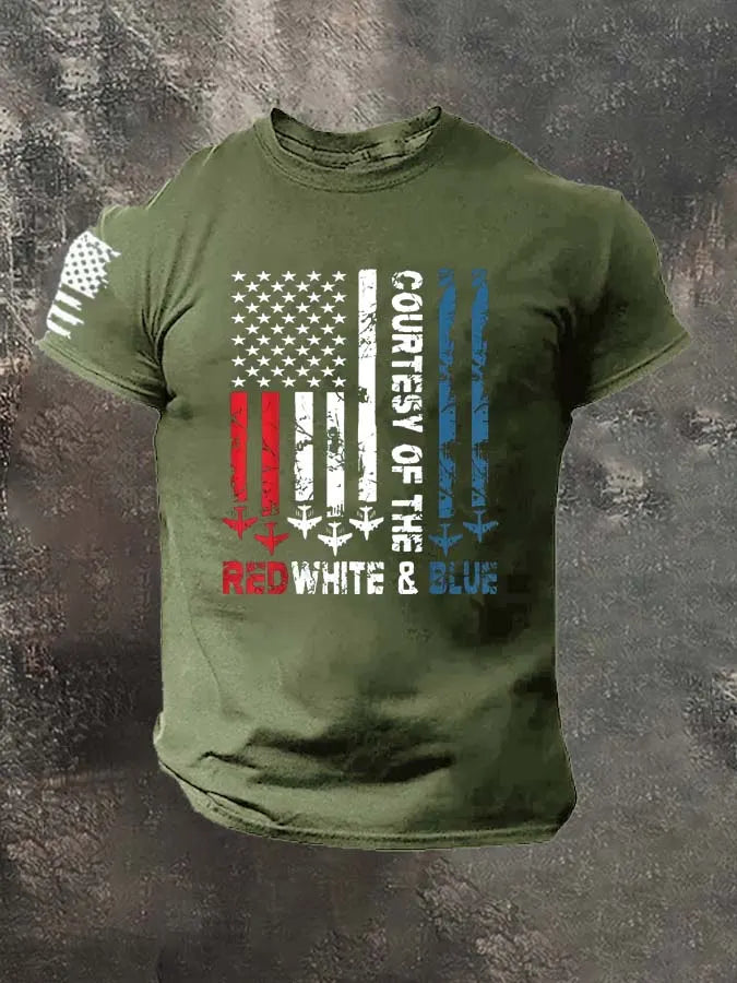 Red White Blue Pattern 100% Cotton T-Shirt