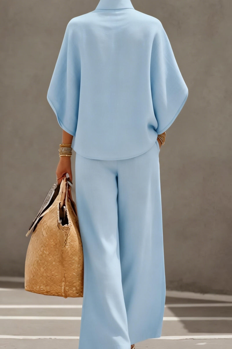 🔥 49% OFF🔥Women's Batwing Sleeve Linen Cotton Two-Piece Set – Casual Shirt & Wide Leg Pants Outfit
