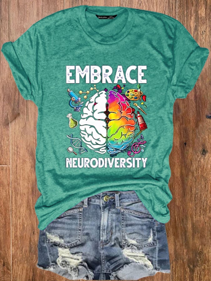 Women's Autism Awareness Embrace Neurodiversity Print T-Shirt