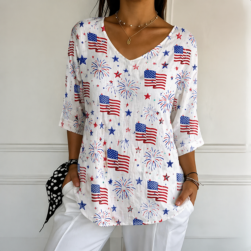 Women's US 250th Anniversary Casual Cotton-Linen Top