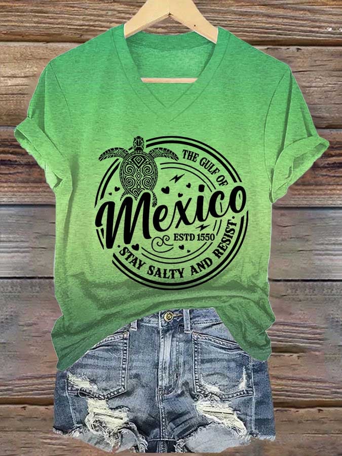 Women's Gulf Of Mexico Print V Neck T-Shirt