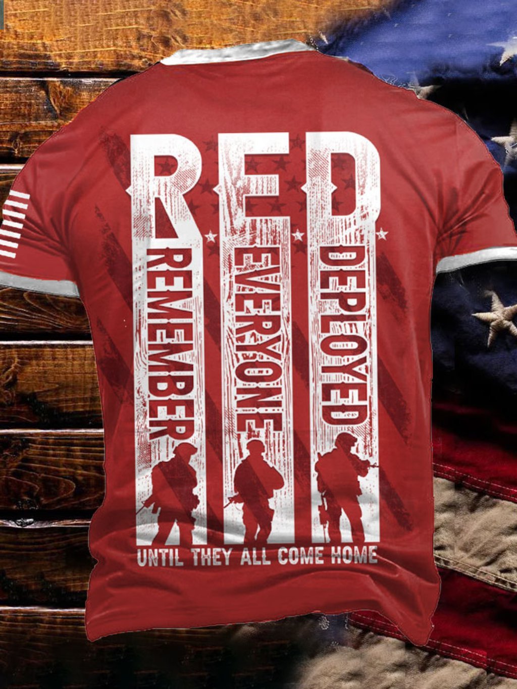 Men's 4th of July Flag Remember Everyone Deployed Until They All Come Home Army Print T-Shirt