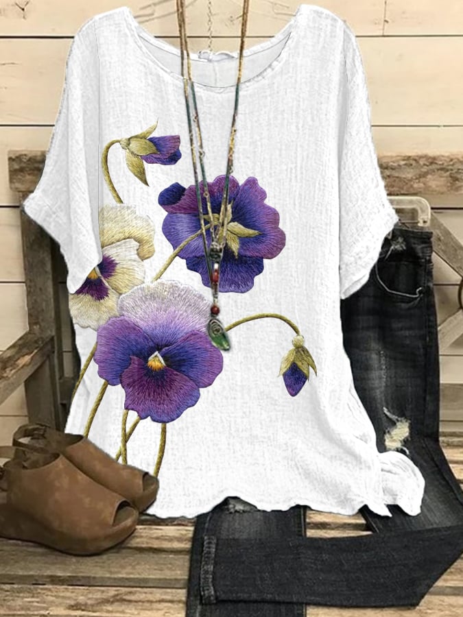 Women's Alzheimer's Purple Floral Print Casual Top