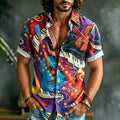 Men's Hippie Musical Instrument Art Print Linen Blend Short-sleeved Shirt