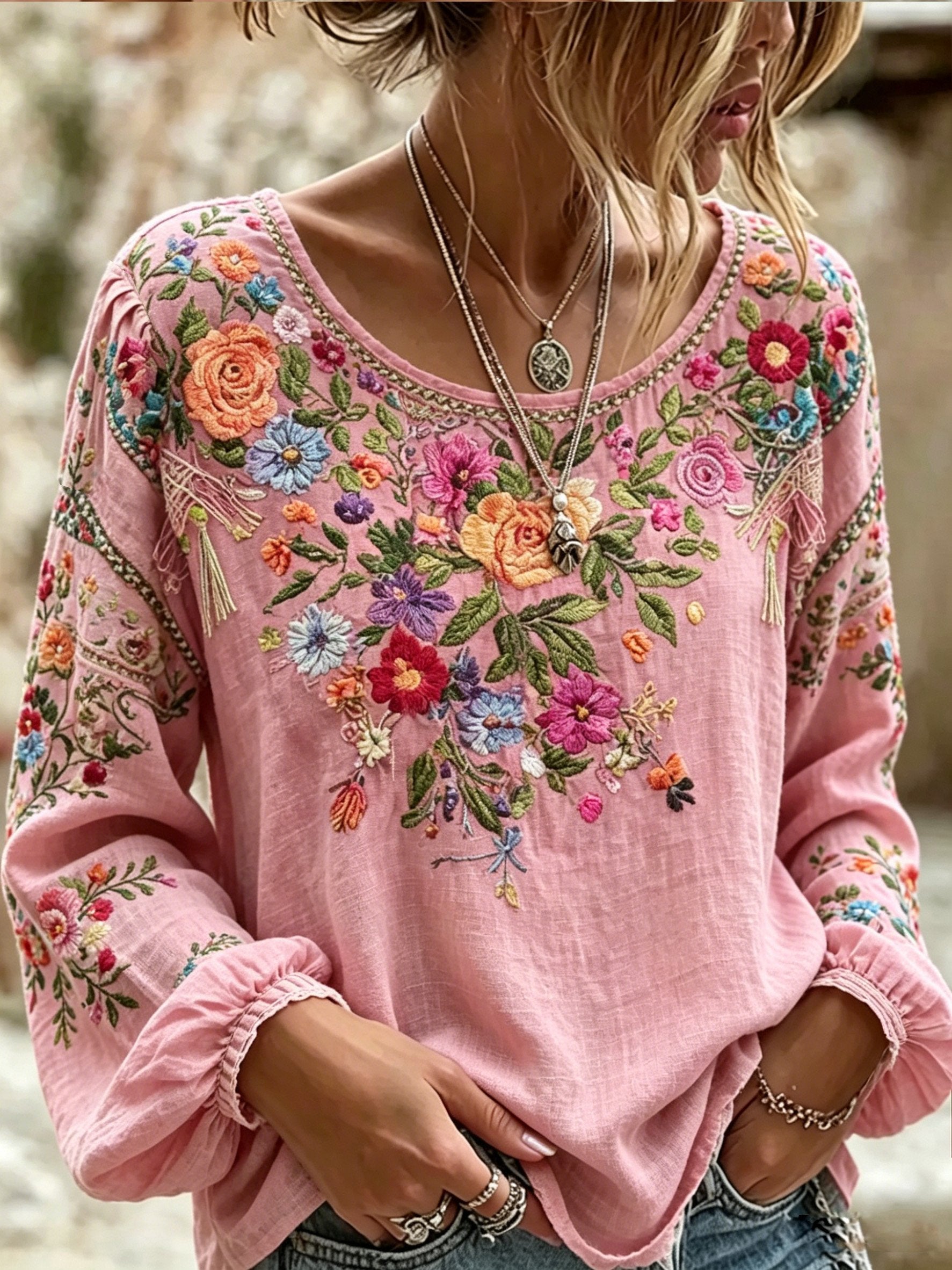 Women's Pink Floral Print Casual Top