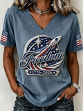 Women's America 250 Years 1776-2026 Print V Neck T-shirt