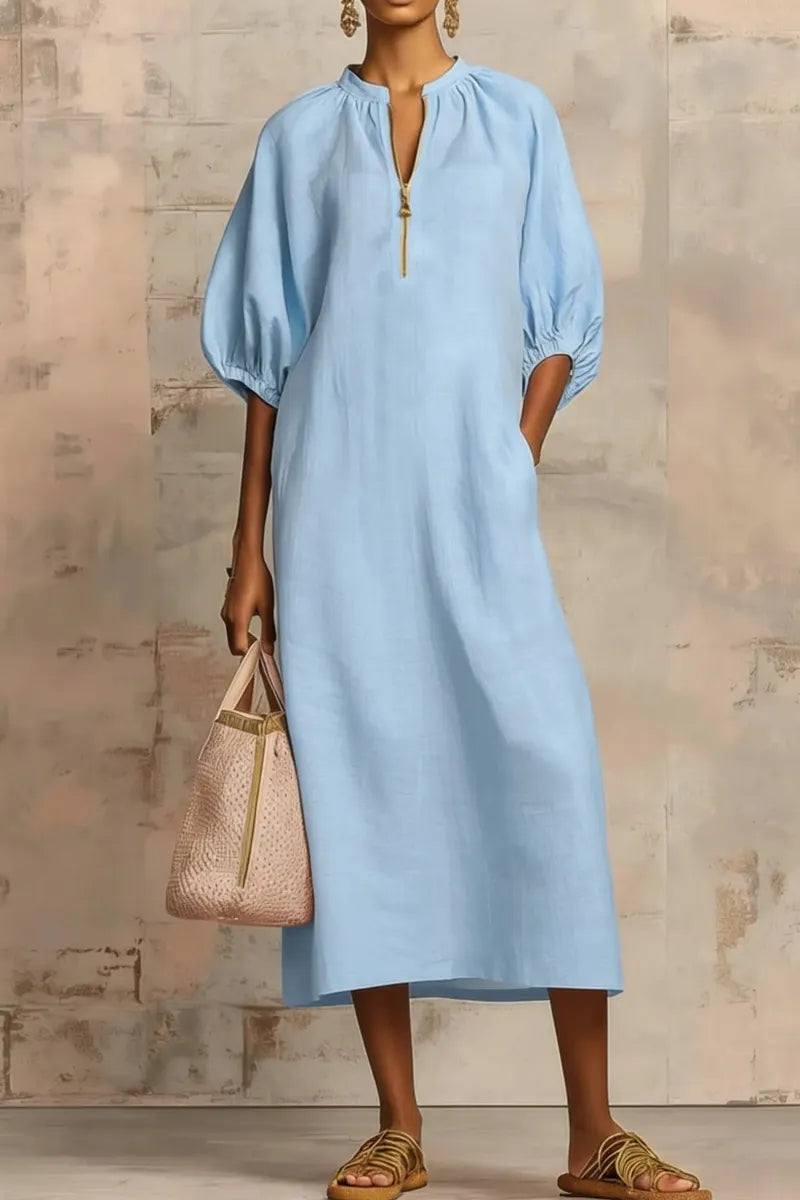 Stylish Zippered Loose Linen-cotton Midi Dress