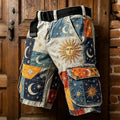 Men's Hippie Art Sun Moon Patchwork Print Cargo Shorts