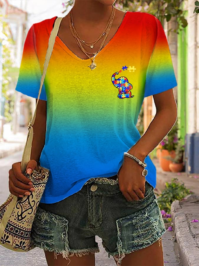 Women's Different Autism Print V-Neck T-Shirt