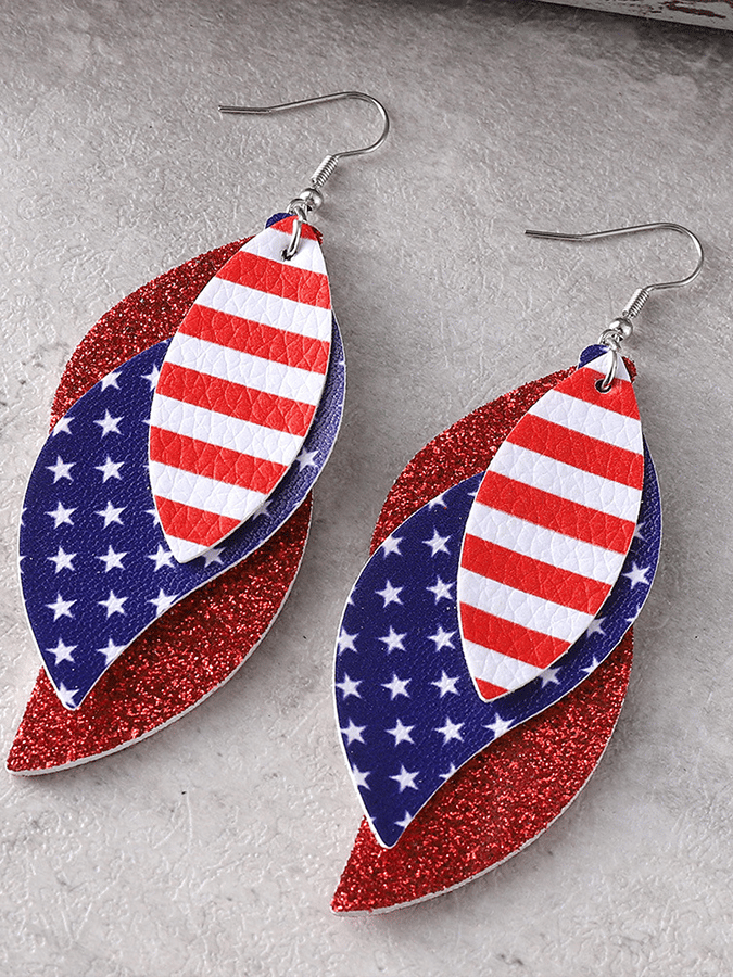 Independence Day Sequined Leather Drop Earrings
