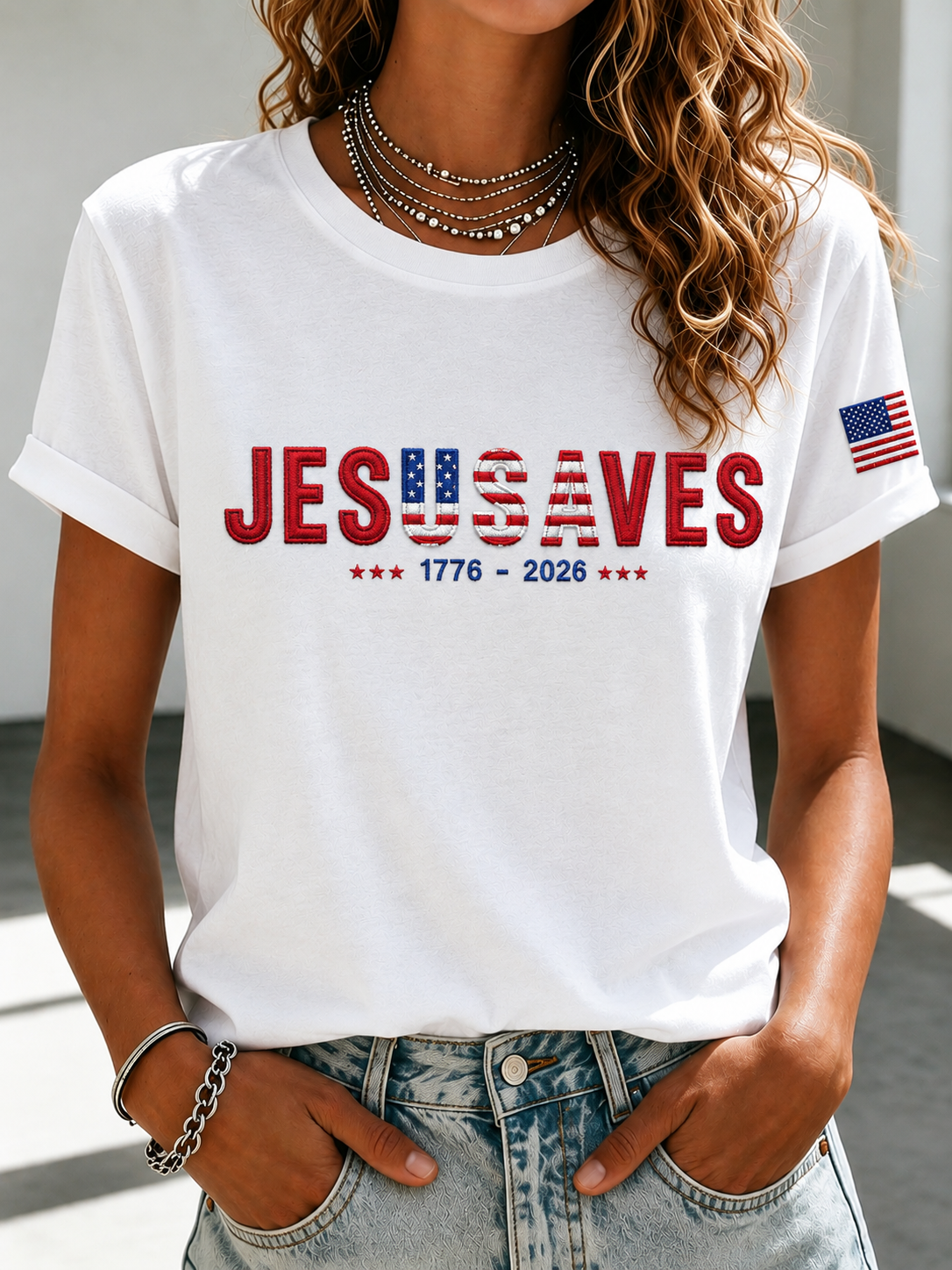 Women's Casual Simple American Letter Embroidered T-Shirt