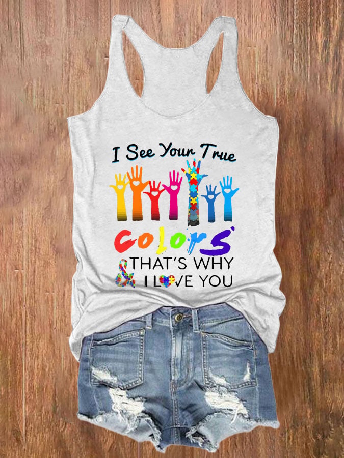 Autism Awareness I See Your True Colors Hands Print Tank Top