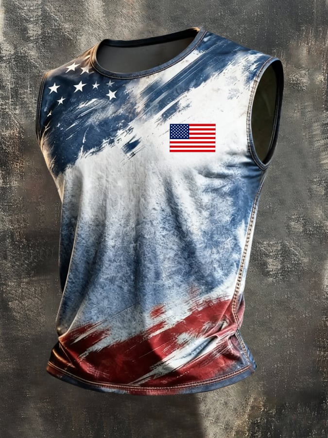 Men's Retro Independence Day Patriot Crew Neck Tank Top