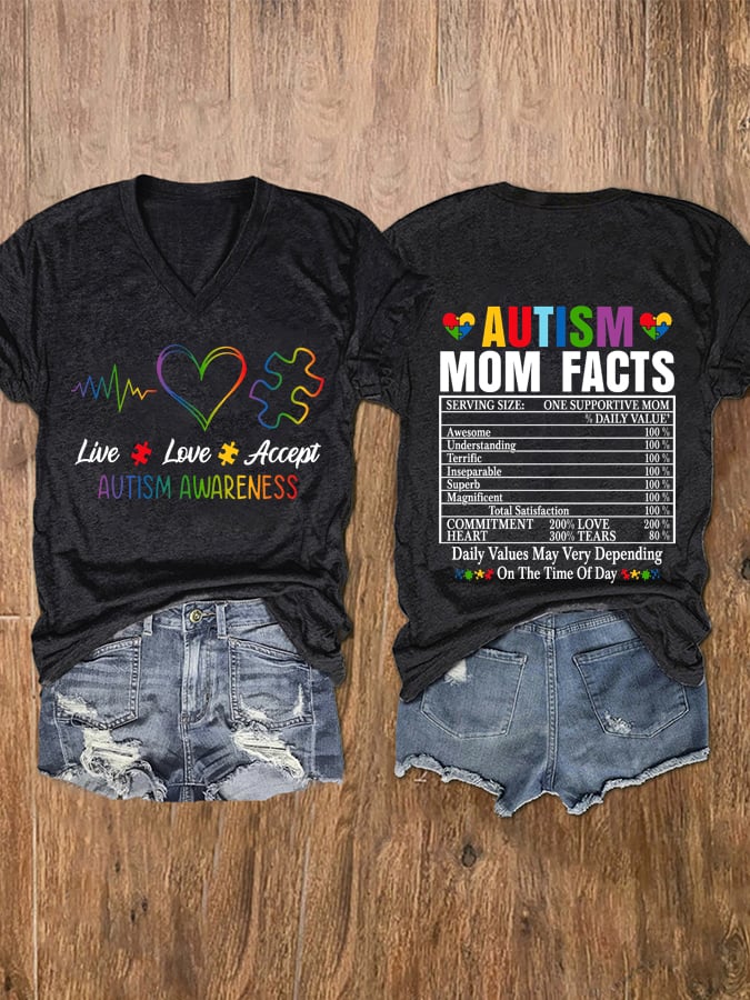 Women's Live Love Accept Autism Mom Facts T-shirt
