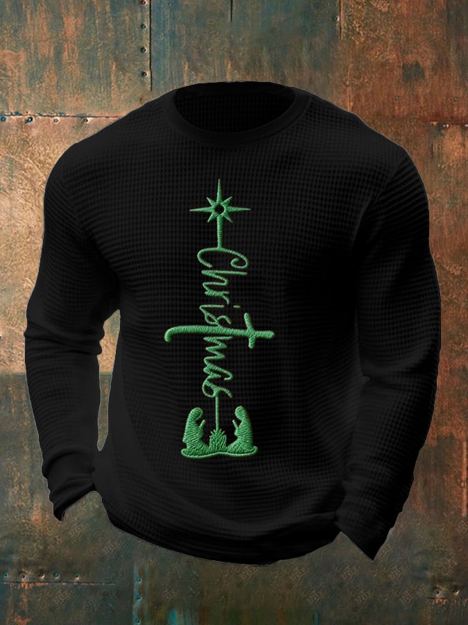 Men's Christmas Faith Printed  Waffle Fabric Long Sleeve T-Shirt