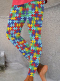 Autism Awareness Puzzle Pattern Print Leggings