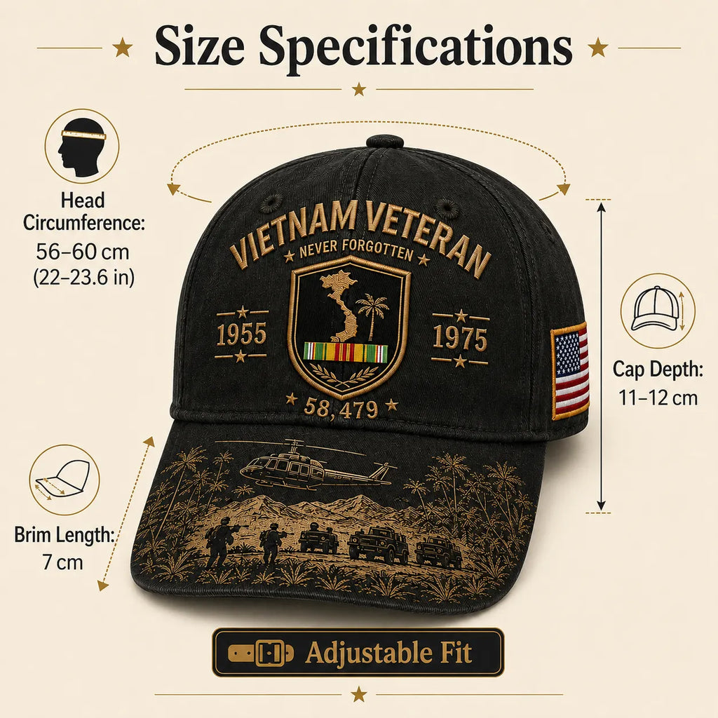 Vietnam Veteran Never Forgotten 1955–1975 Commemorative Cap 🇺🇸