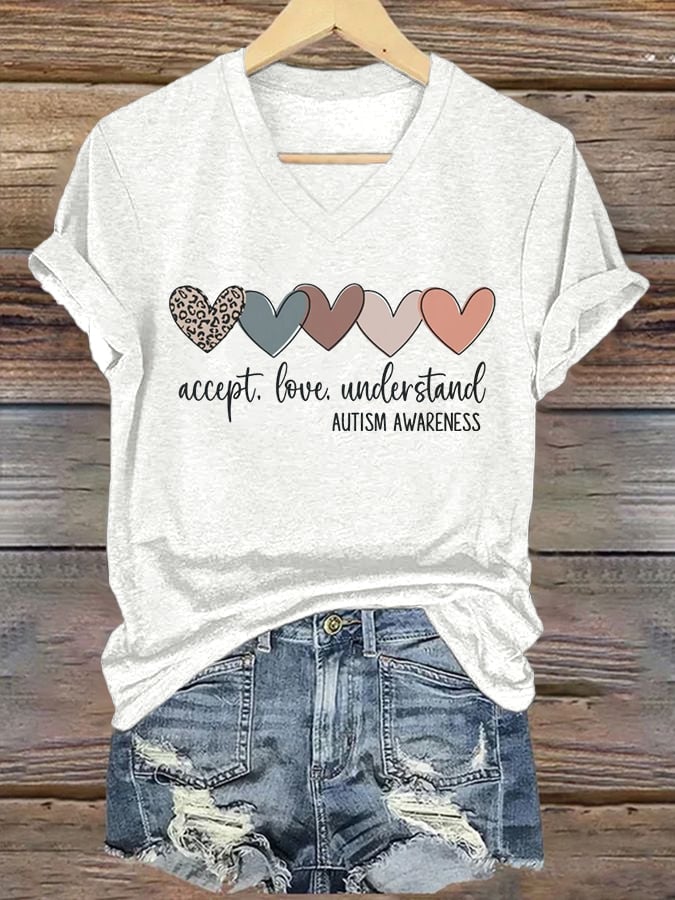 Women's Autism Awareness Printed Short-Sleeved T-Shirt
