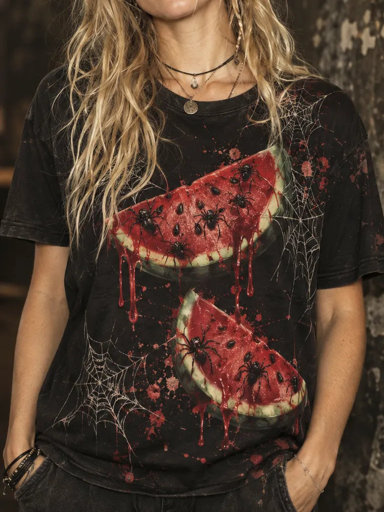 Women's Bloody Watermelon & Spider Graphic Casual T-shirt