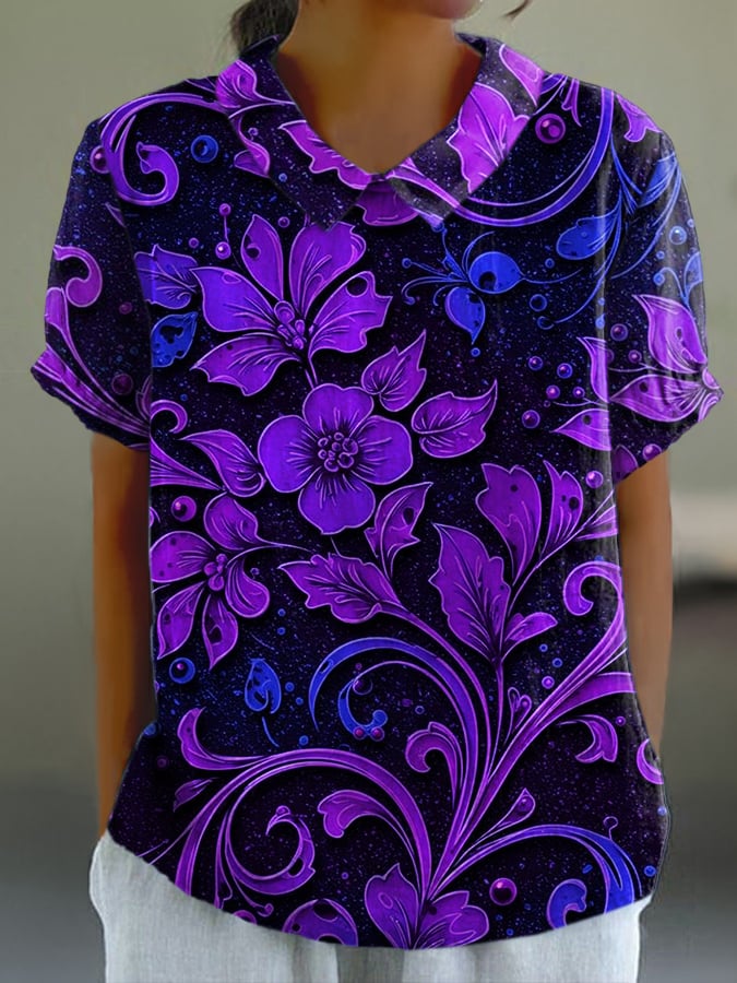 Women'S Oil Painting Floral Print Casual Shirt