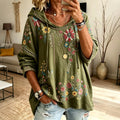 Women's Retro Floral Design Vacation Cotton Linen Hooded Top