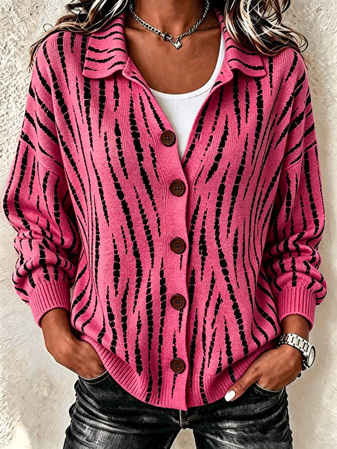 Women'S Retro Zebra Print Cardigan