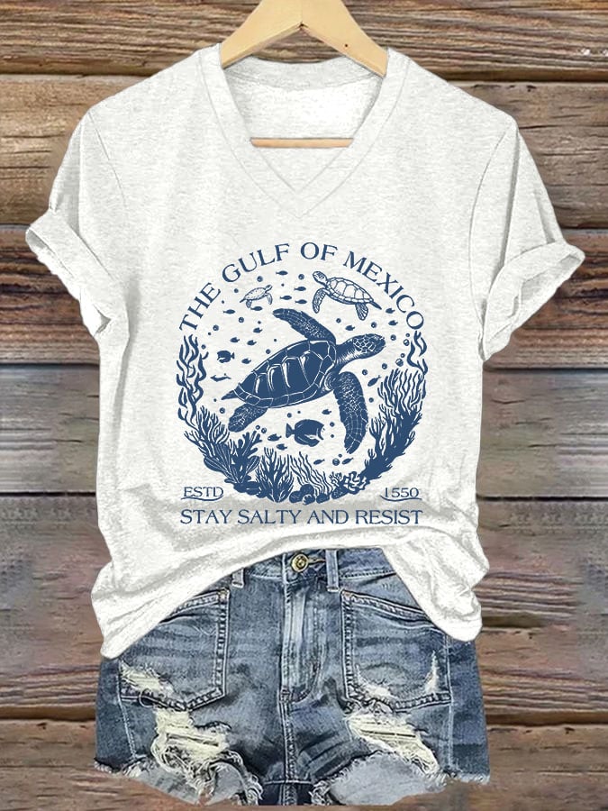 Women's The Gulf Of Mexico Printed V Neck T-shirt