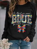 Women's "In April We Wear Blue" Autism Awareness Printed Casual Crew Neck Sweatshirt
