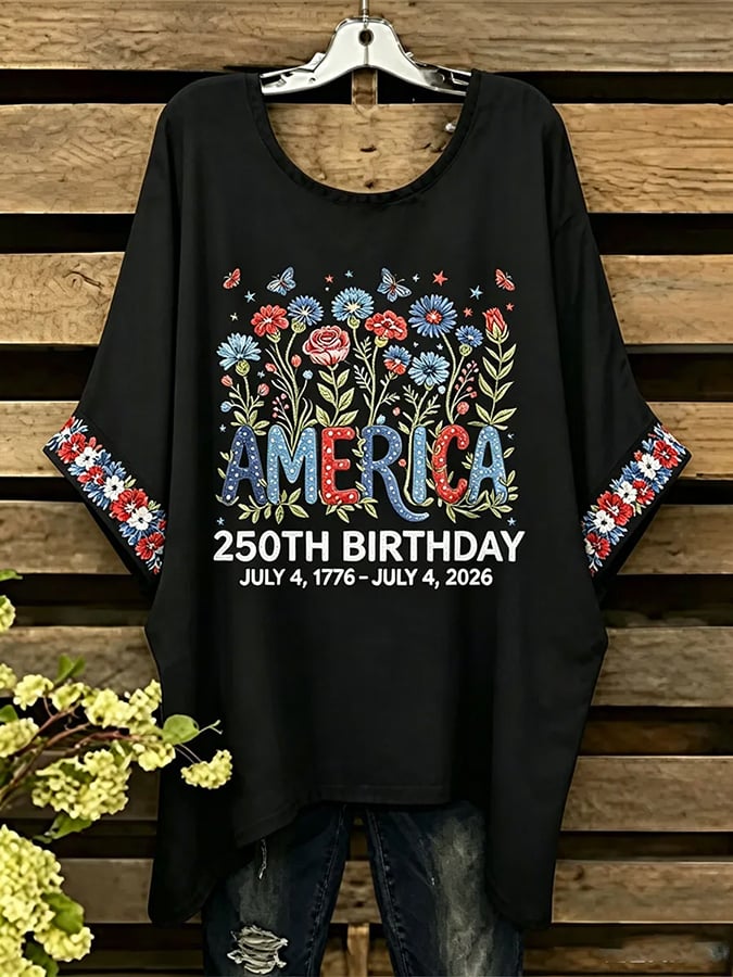 Women's 250 Years Of Freedom Flower Art Print  Top