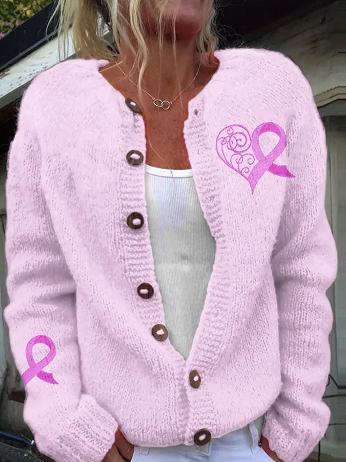 Women's Breast Cancer Print Knit Cardigan